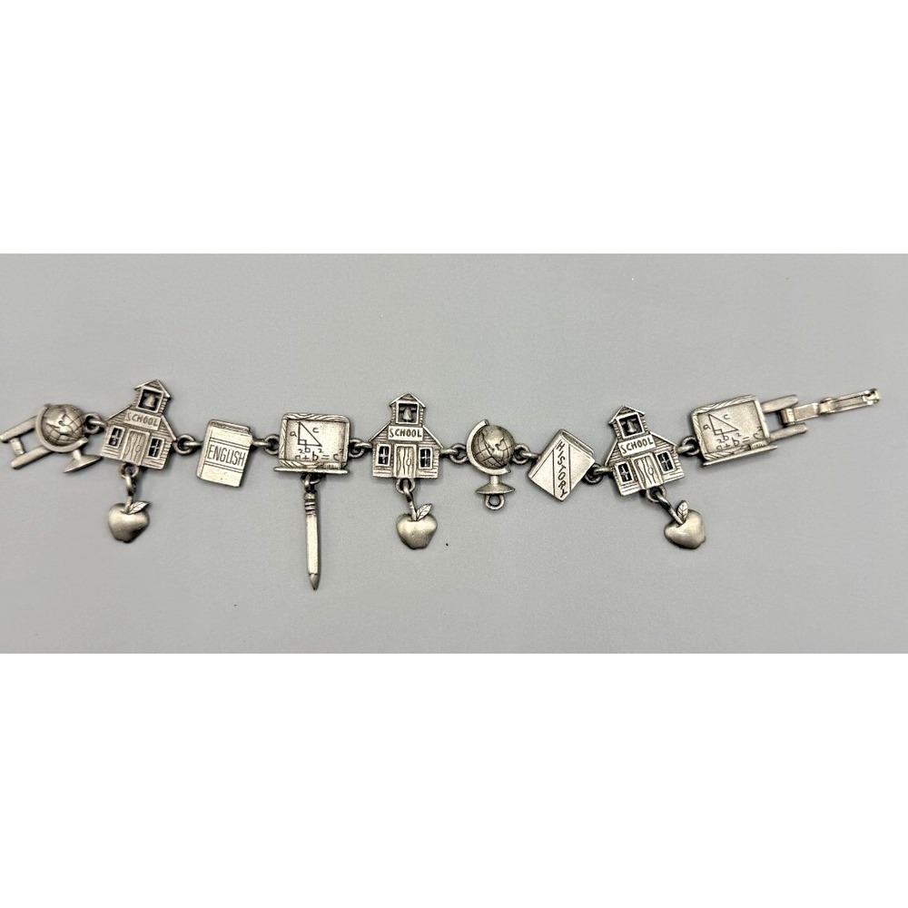 JJ Jonette Jewelry Charm Bracelet Silver Tone Teacher School Chalkboard Globe